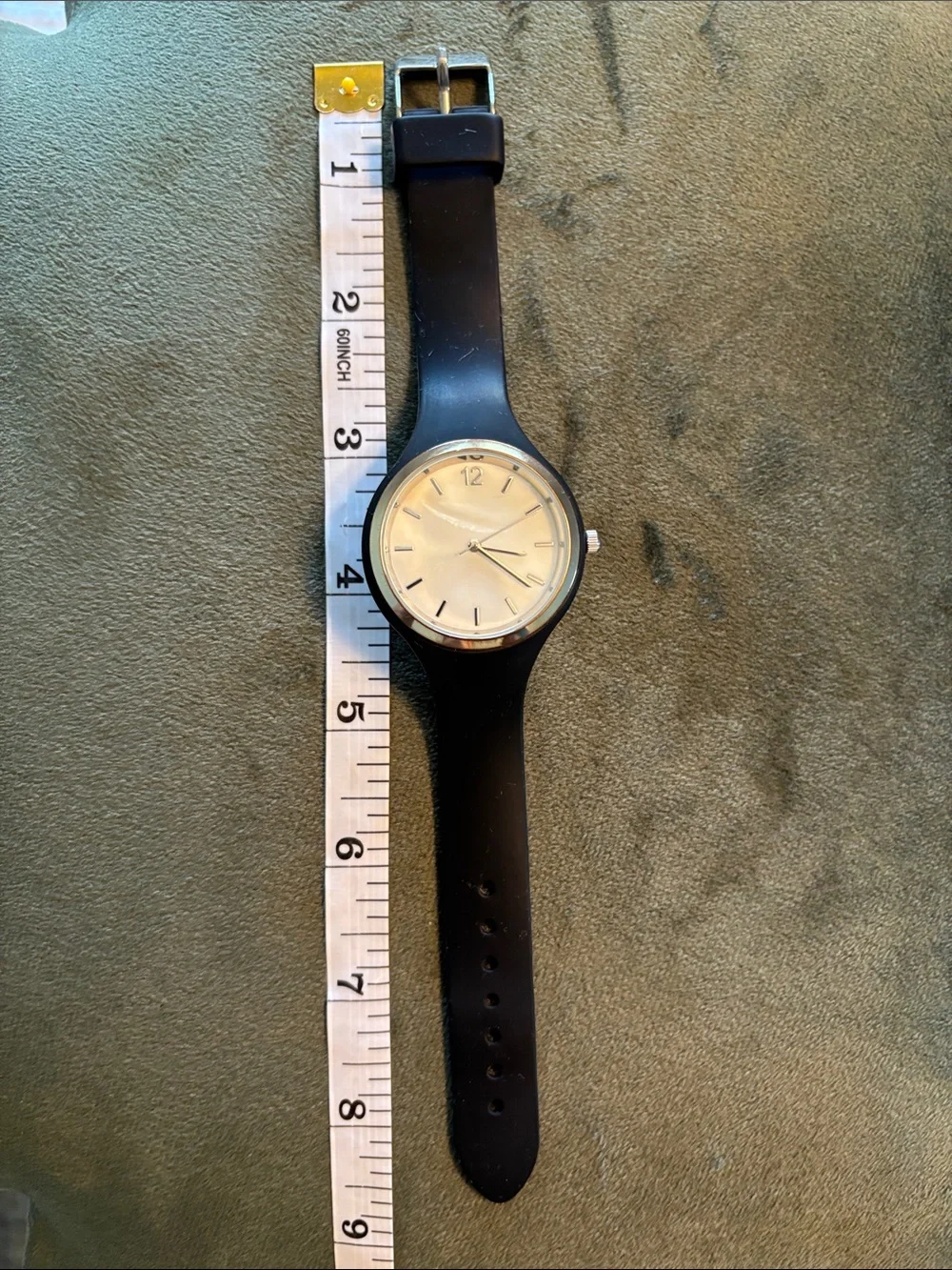Women’s Black Silicone Strap Watch with White Pearlescent Dial